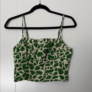 Dynamite Green and Cream Patterned Crop Top